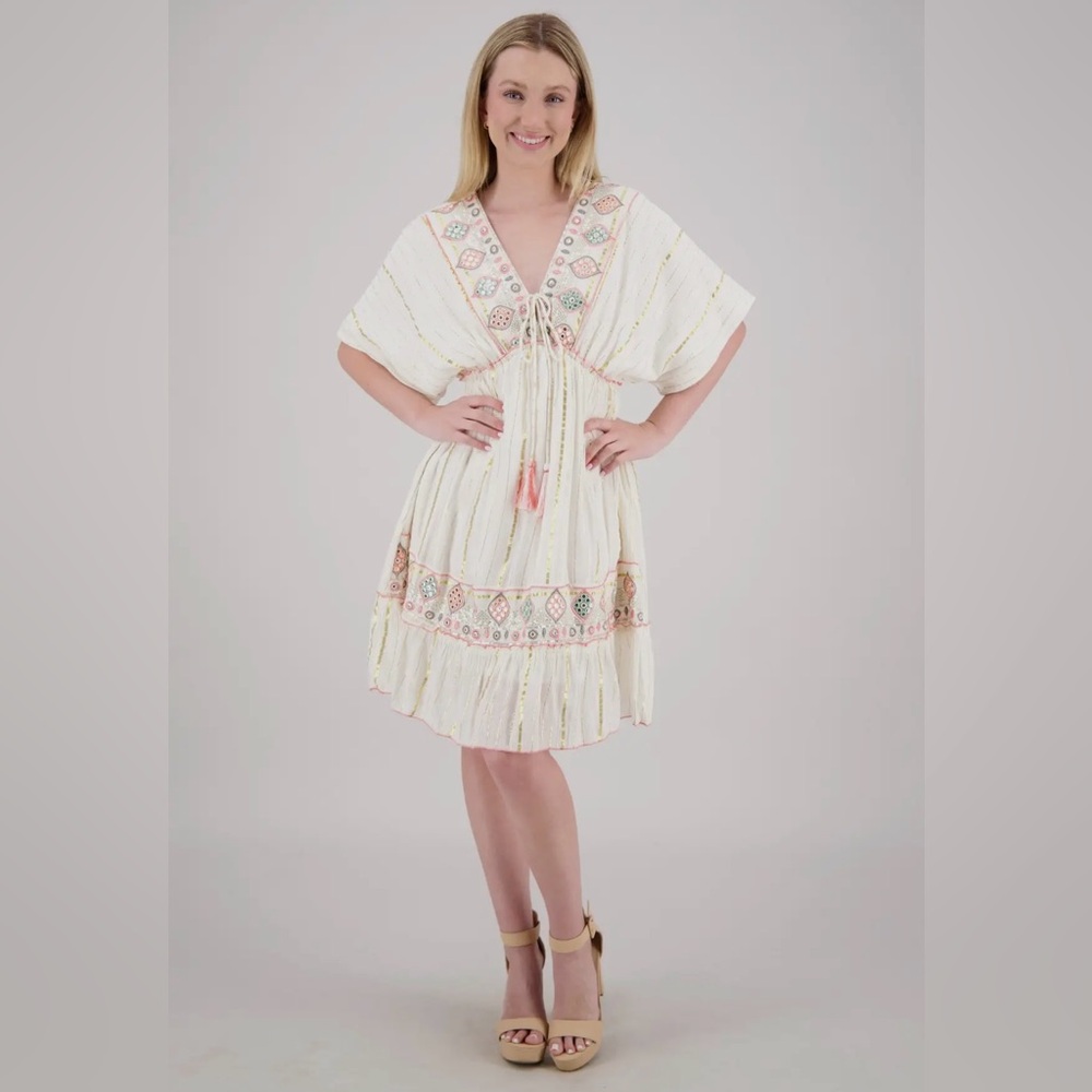 Embroidered Cream Mini Dress